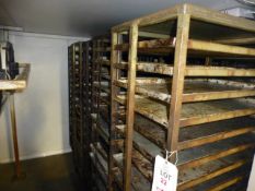 10 x 18-tier bakery trolleys c/w trays, 770mm x 520mm x 1780mm high