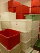 Approx. 60 assorted plastic crates and a qty of dollies