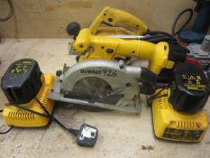 Dewalt planer, 240v, Dewalt DW935 cordless circular saw, 2 x chargers, 3 x batteries