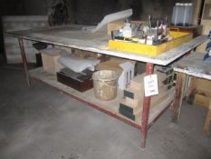Metal frame timber top workbench, approx. size 2440mm x 1220mm x 890mm