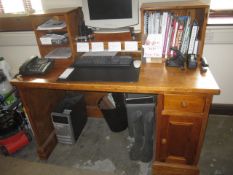 Wood single pedestal desk with drawer and storage cupboard