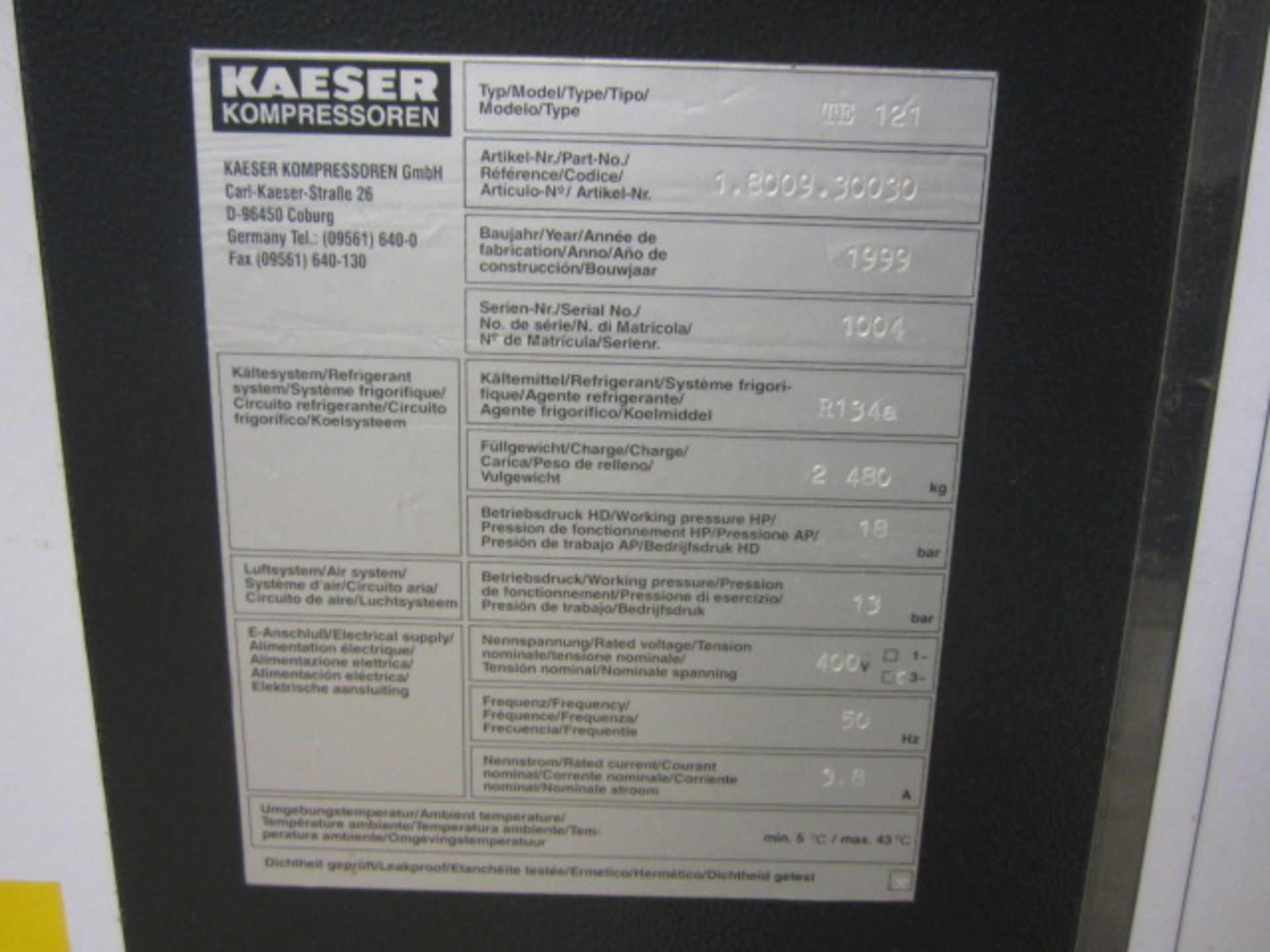 HPC TE121 air dryer, serial no: 1004 (1999), 2 x inline filters, oil/water separator - Image 6 of 8