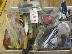 assorted trowels, mastic guns, ear defenders etc.