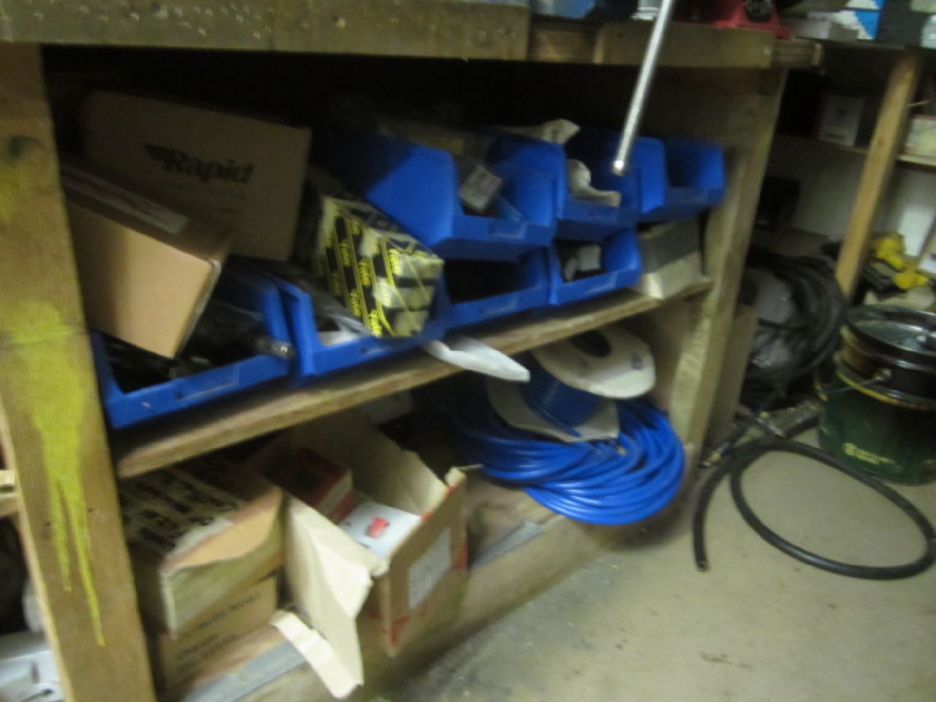 Contents of engineers workshop including sealey double ended bench grinder, 2 x bench vices, - Image 17 of 17