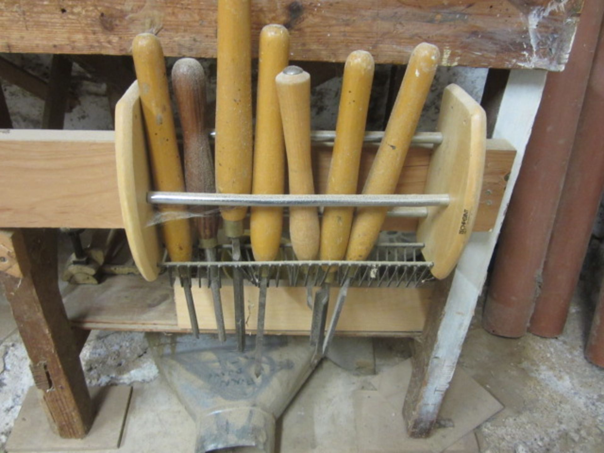 Myfold bench top wood turning lathe, Driv Loc electronic DC injection brake, various hand tools, - Image 5 of 6