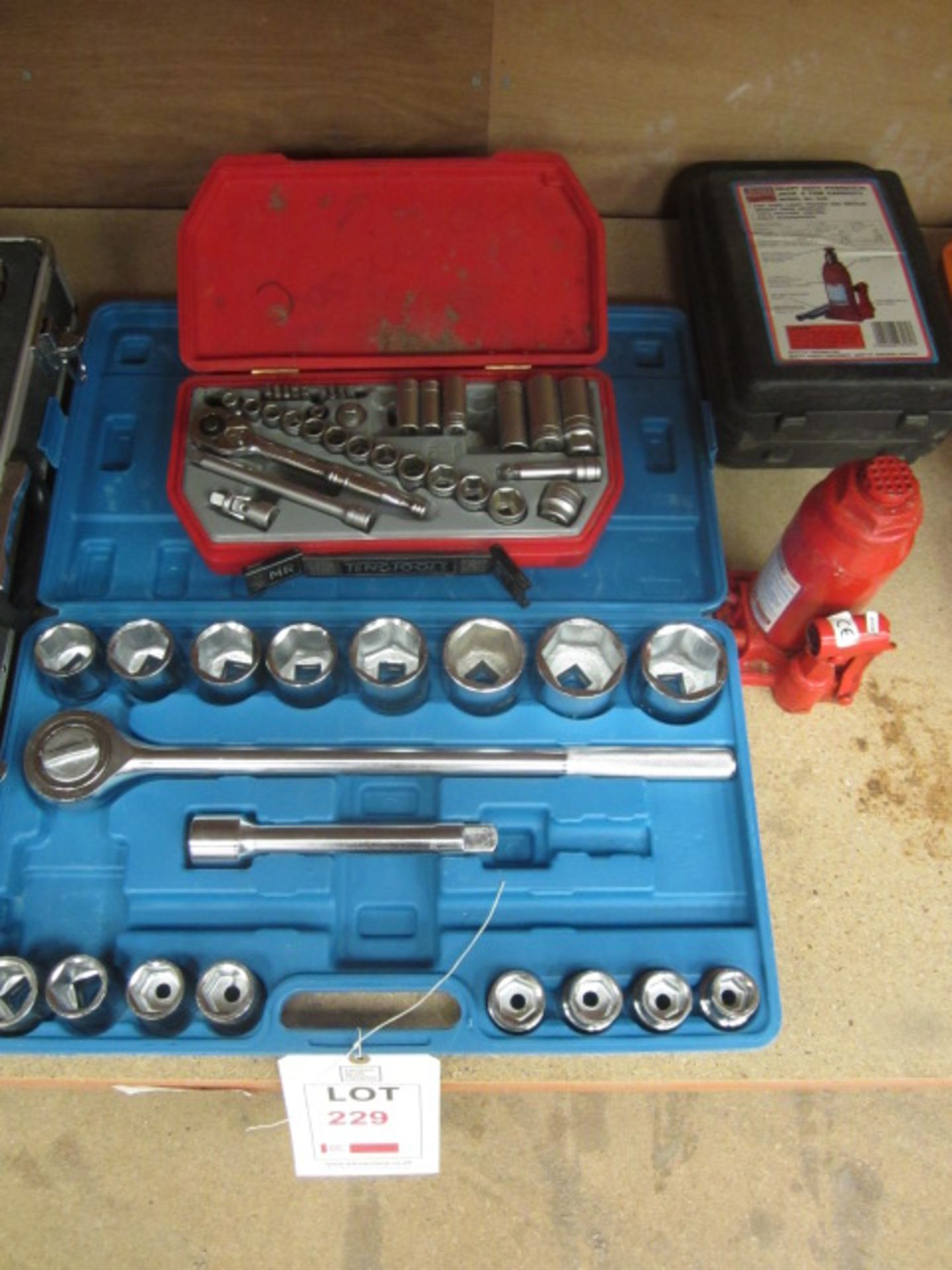 2 x assorted socket sets, hydraulic jack