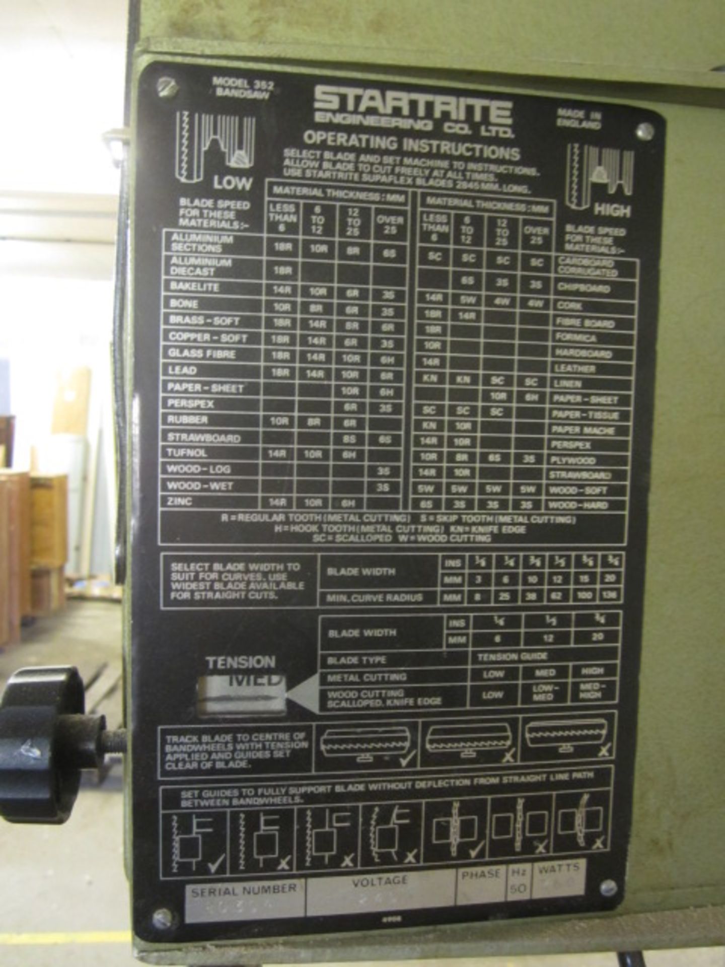 Startrite 352 vertical band saw, serial no: 80304. *NB: this item has no CE marking. The Purchaser - Image 3 of 6