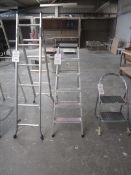 3 x various aluminium step ladders, 2 x 5 tread / 1 x 2 tread (not EN marked)