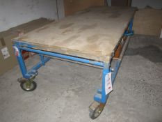 Metal frame timber top mobile workbench with extension, approx. size 2.4m x 1m x 720mm