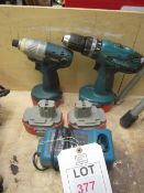 2 x Makita cordless drills, charger, 4 x batteries