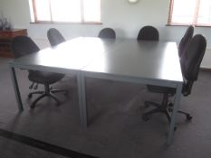 2 x tables, grey, 6 x upholstered chairs