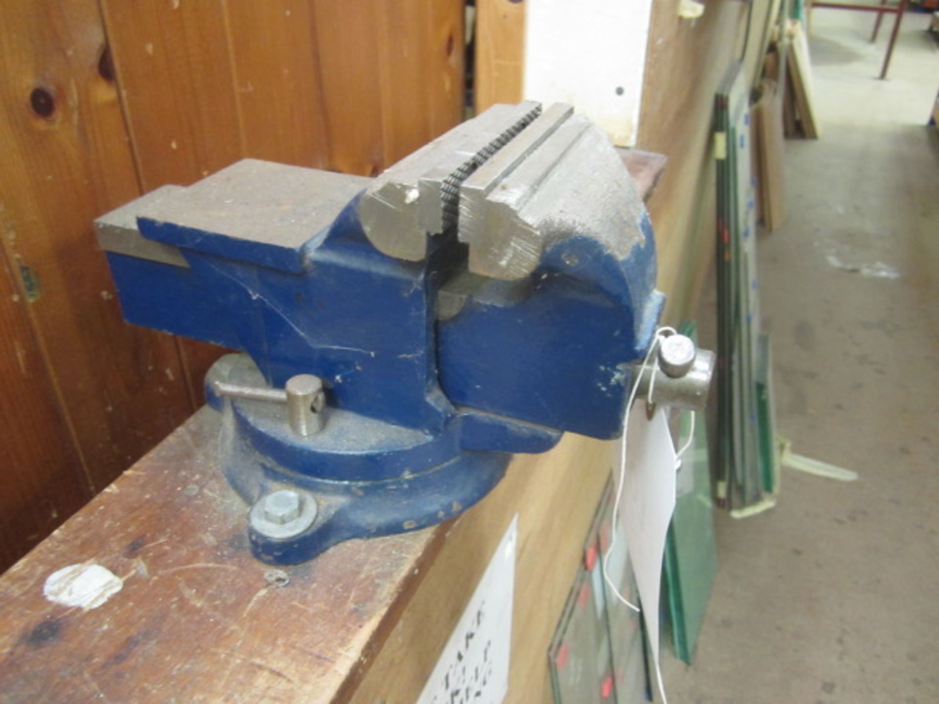 Contents of engineers workshop including sealey double ended bench grinder, 2 x bench vices,