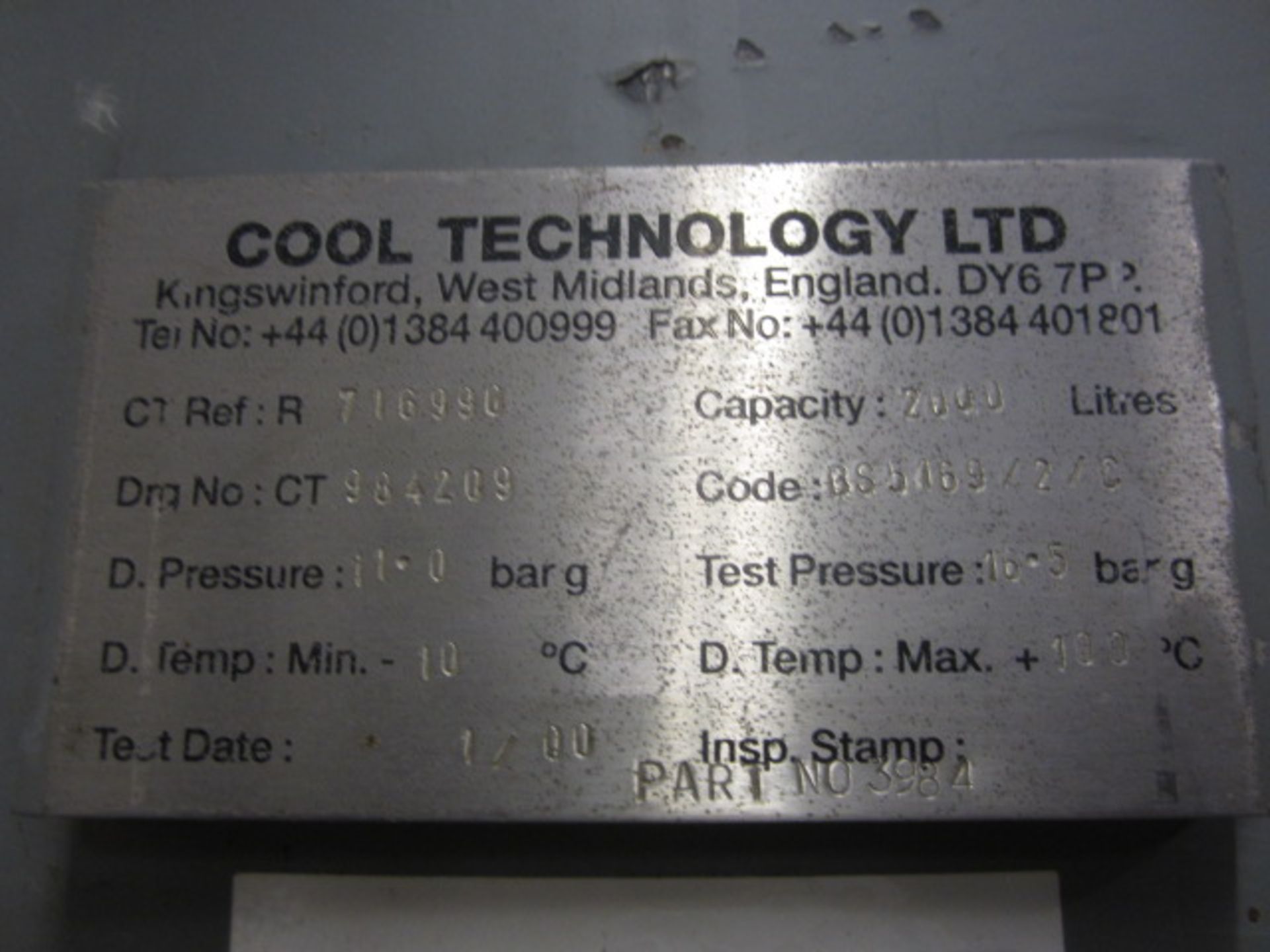 Cool Technology vertical air receiver, capacity 2000ltrs, 11 bar. - Image 3 of 3