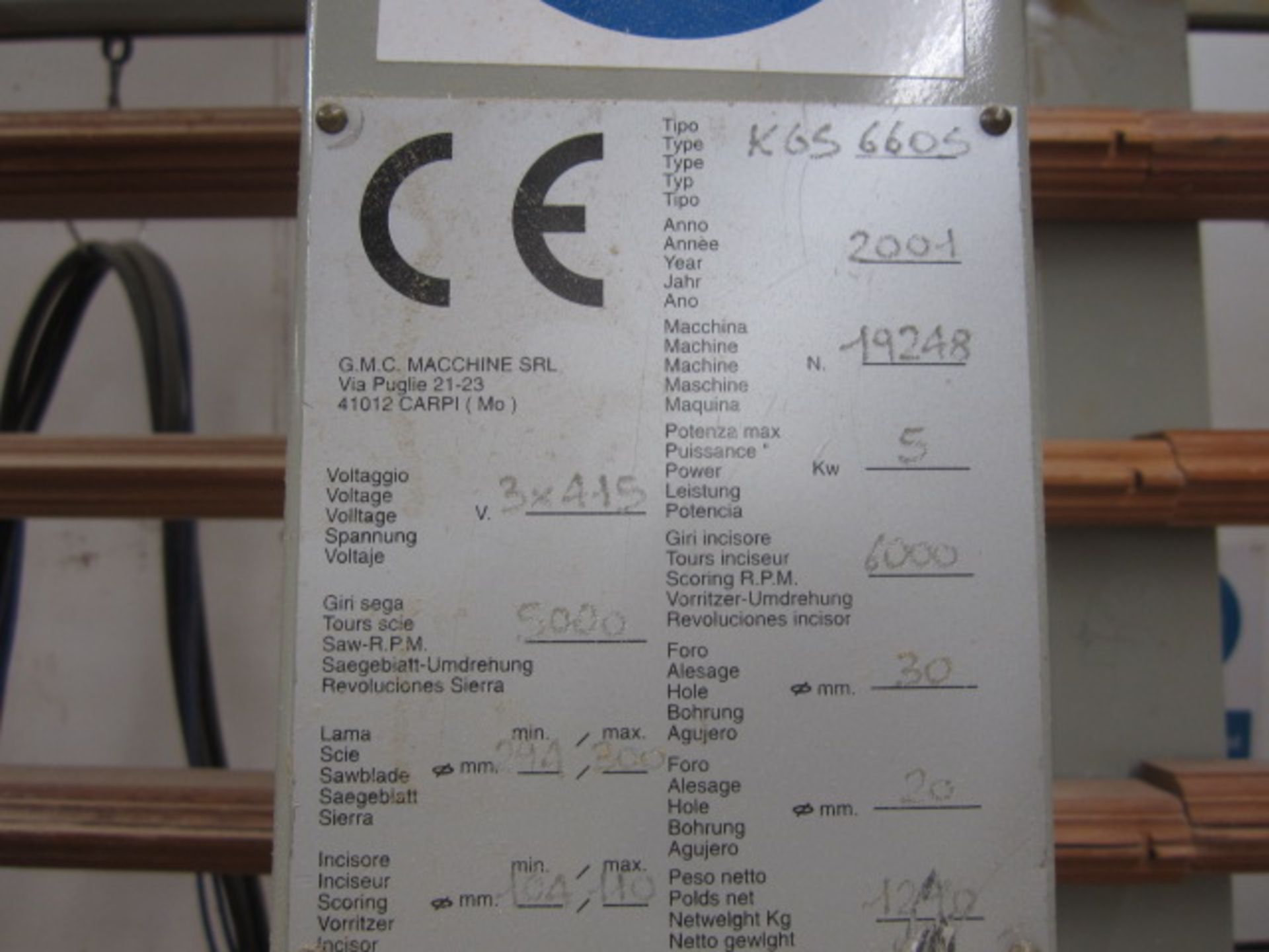 GMC KGS 600S panel saw, serial no: 19248 (2001), Elco EM7 digital control, approx. 6000 x 2000mm. *A - Image 6 of 6