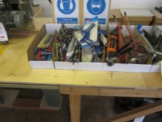 Quantity of assorted hand tools including grips, allen keys, torque wrench, hand riveter, line pins,