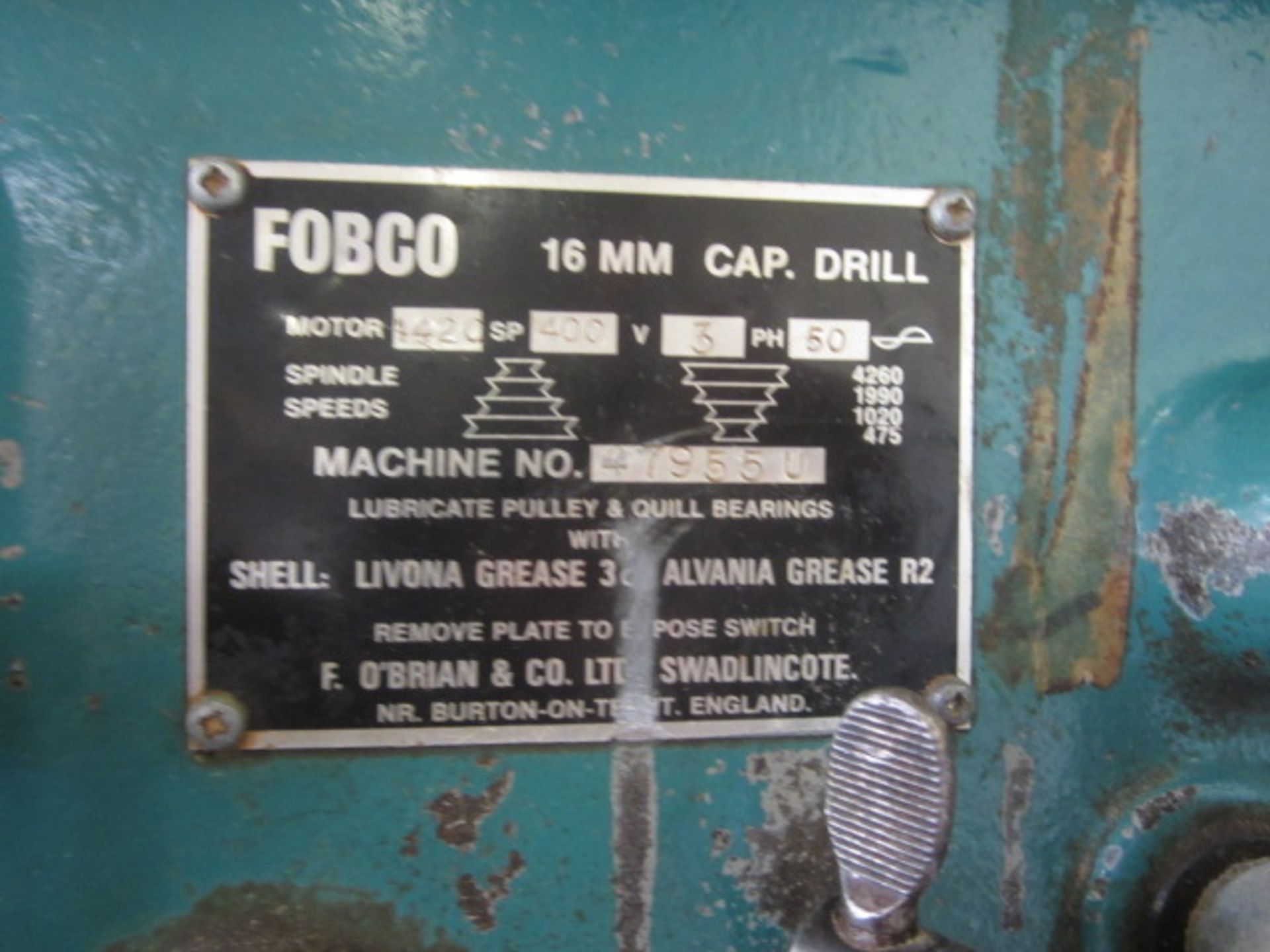 Fobco 16mm Universal MT pillar drill, serial no: 47955U, rise & fall table - Image 3 of 4