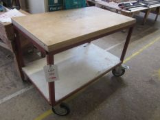 3 x metal frame timber top work trollies