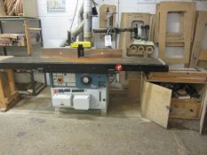 Paeloni extended bed spindle moulder, with Griggio power feeder, bed approx. 2.5m x 400mm, timber