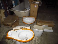Quantity of Bathroom Accessories to include Large Shower Tray, Sinks, Bath, Toilet, Wall Units,