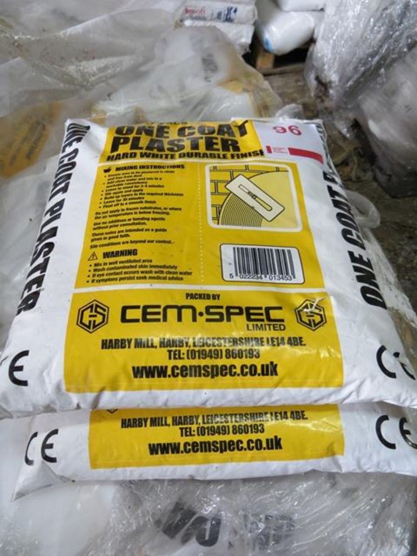 Pallet of Cement.Spec small pack One Coat Plaster WhitePlease note: This lot, for VAT purposes, is