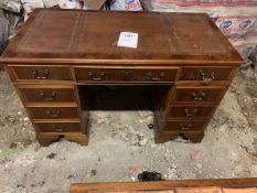 Kneehole Desk with Brown Leatherette Inlay 1200 x 600 x 750mmPlease note: This lot, for VAT