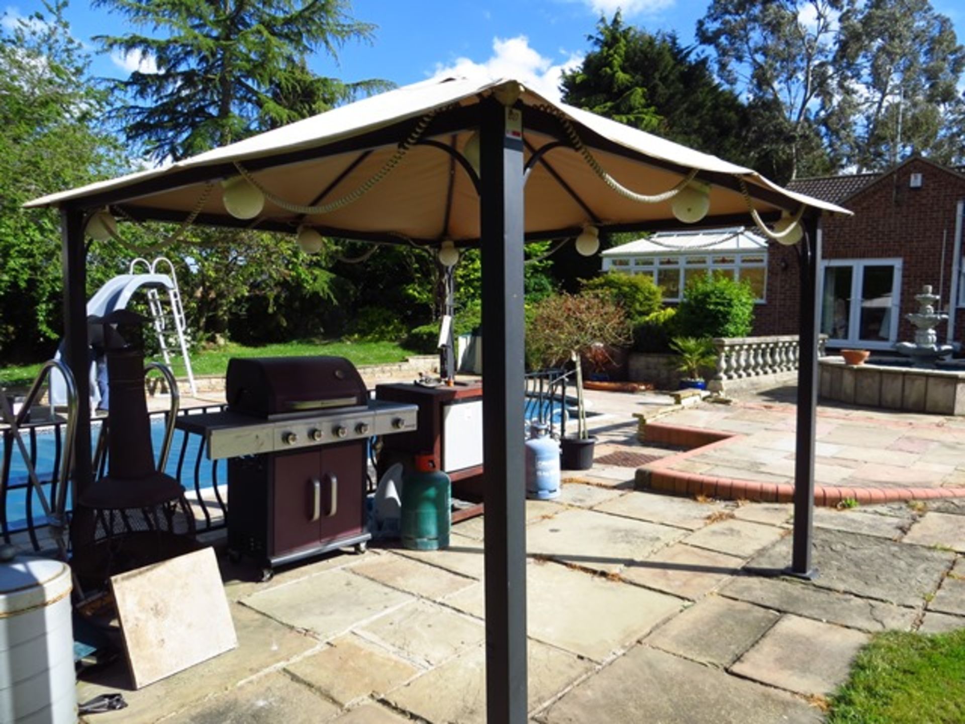 Gazebo 9' x 9' Square c/w outside lightsPlease note: This lot, for VAT purposes, is sold under the