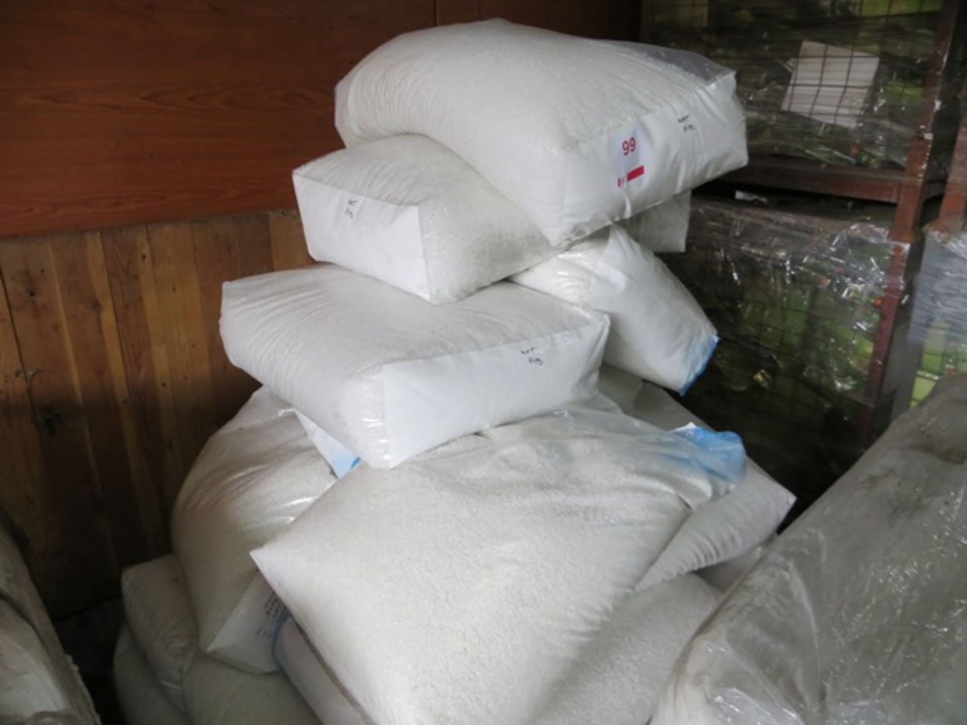 Two Pallets containing Approx 45 large bags of White Nat Hip Plastic Pellets for Injection