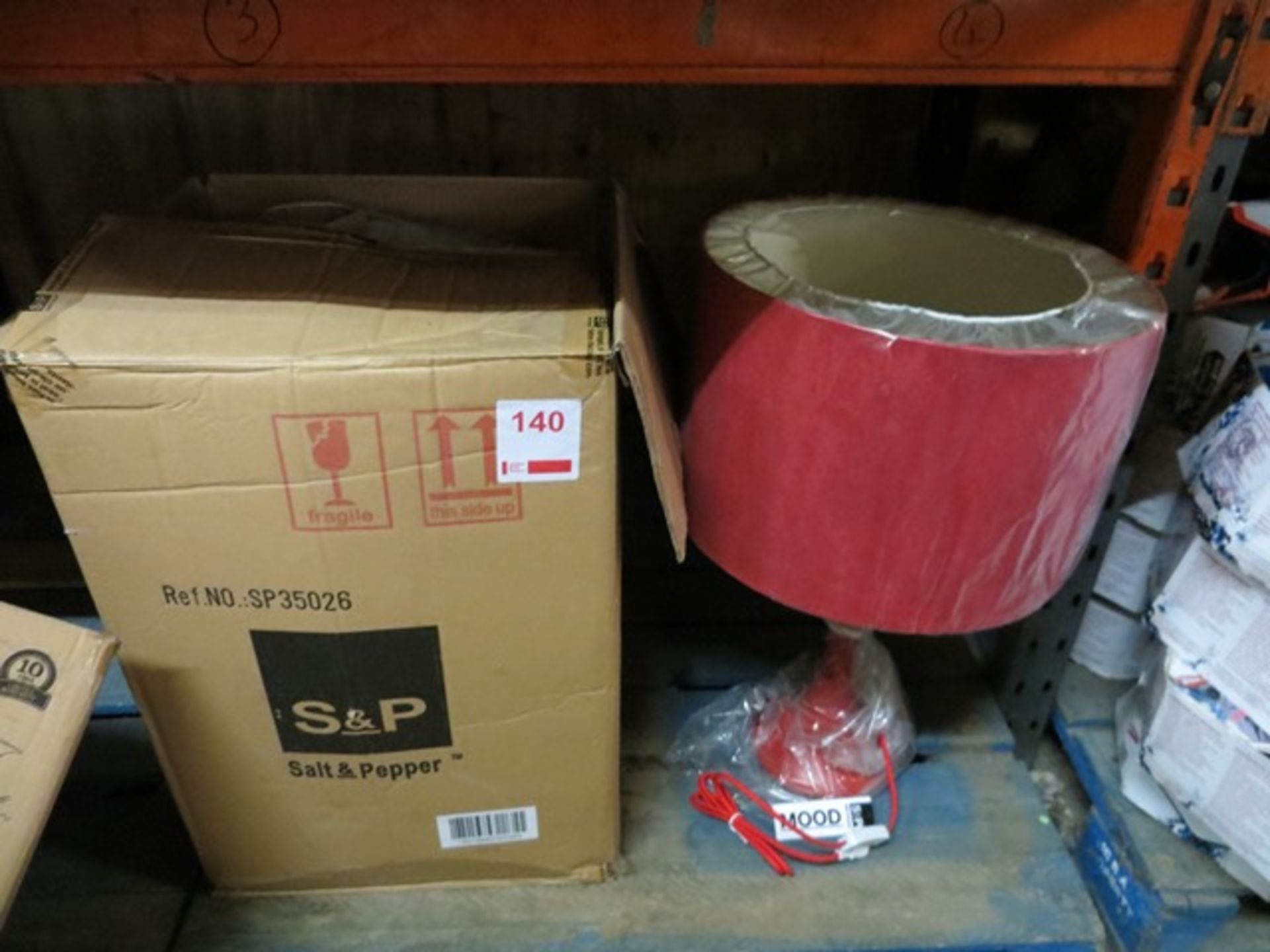 Two Salt & Pepper Red Table Lamps Ref SP35026Please note: This lot, for VAT purposes, is sold