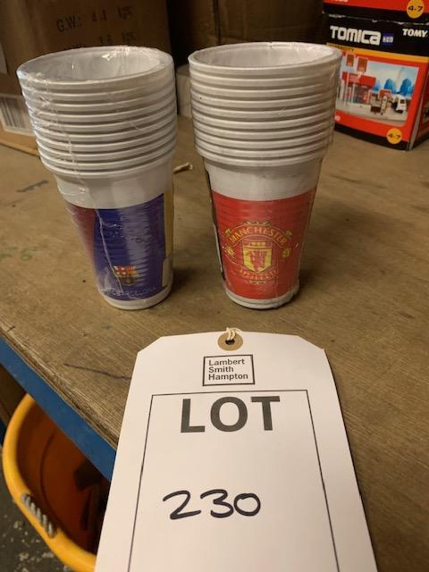 Forty Two Boxes (24 per Box 10 per pack total 10,080) Manchester United Branded Cups & Fifteen Boxes