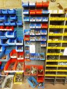 Quantity of various fittings, screw fittings, etc. (as lotted), includes plastic tote bins and steel
