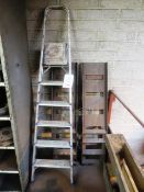 Two steel car ramps and A frame step ladder (scrap only)