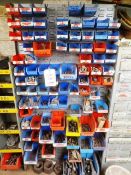 Quantity of various nuts, bolts, fittings, etc. (as lotted), includes plastic tote bins and steel