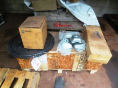 Stillage and contents, to include: Caterpillar 3408 engine crankshaft, engine AV mounts, Kobelt