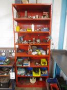 Steel frame 7 shelf rack and contents including various consumables, etc.
