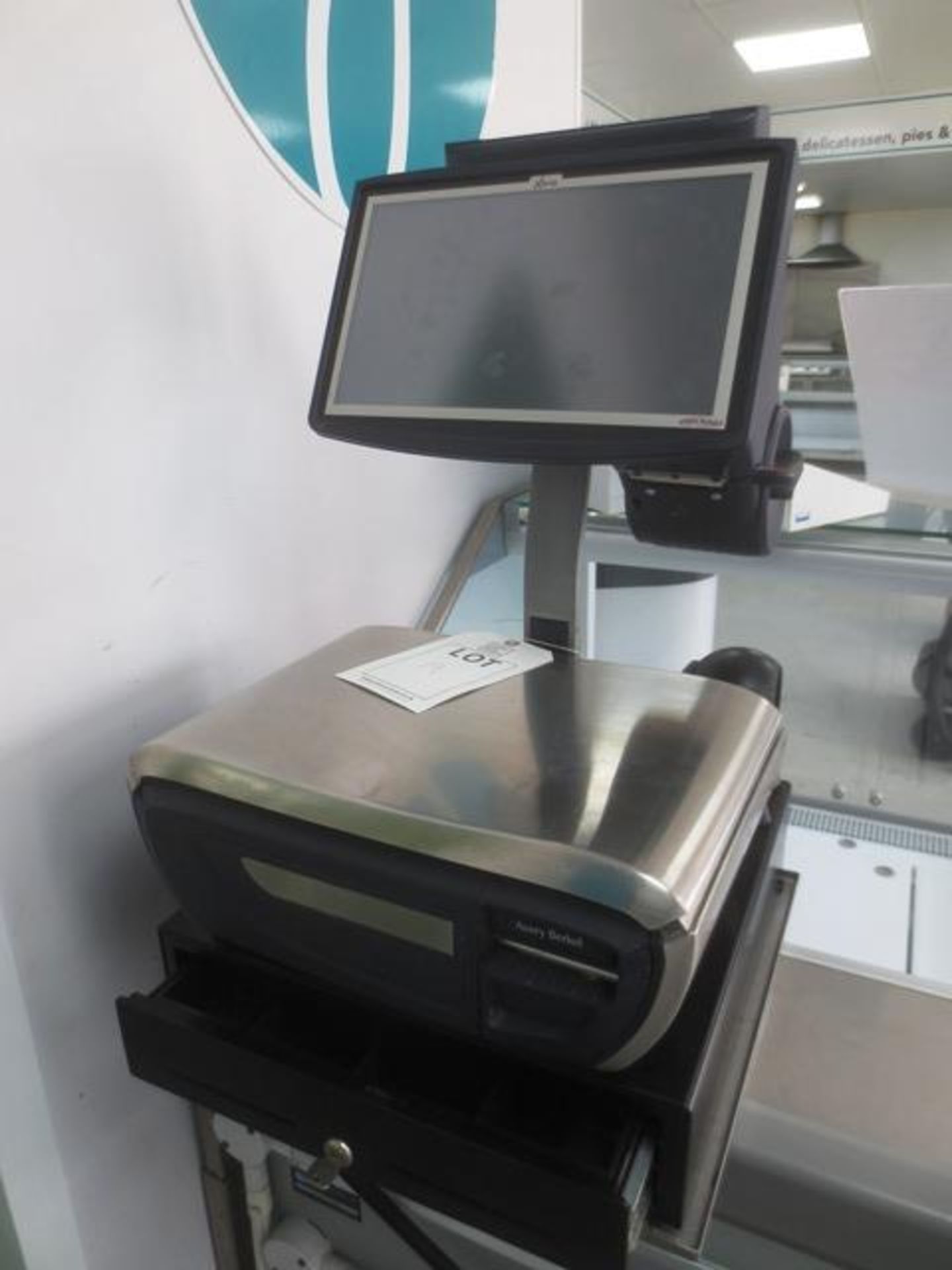 Avery Berkel XTi420 twin display, touch screen weigh scale/receipt printer, with associated cash