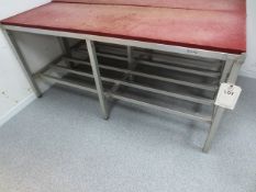Nylon cutting/prep table with upstand, approx 72 x 24" (please note: excludes all contents)