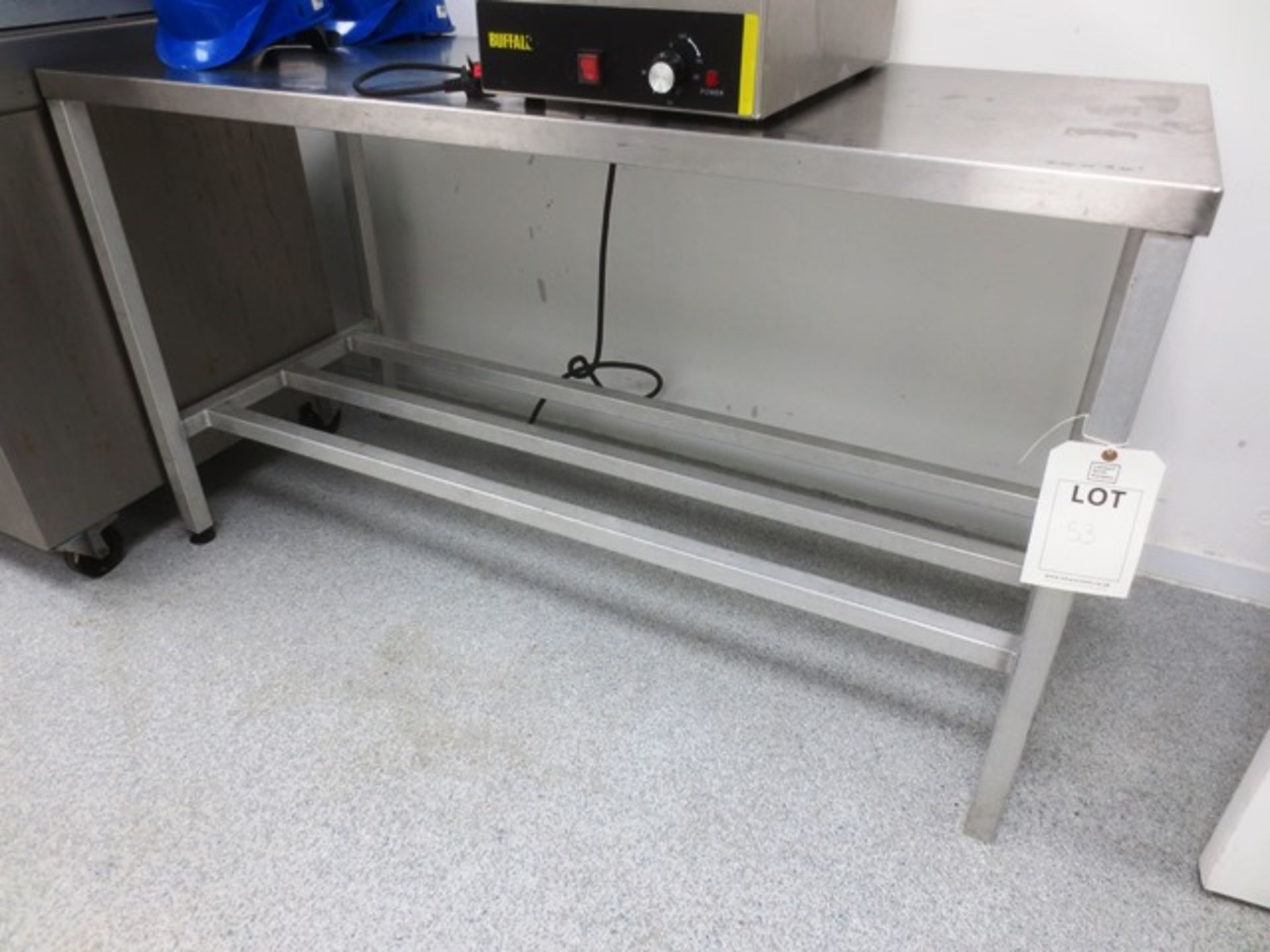 Stainless steel prep table with upstand, approx 60 x 24" (please note: excludes all contents) (