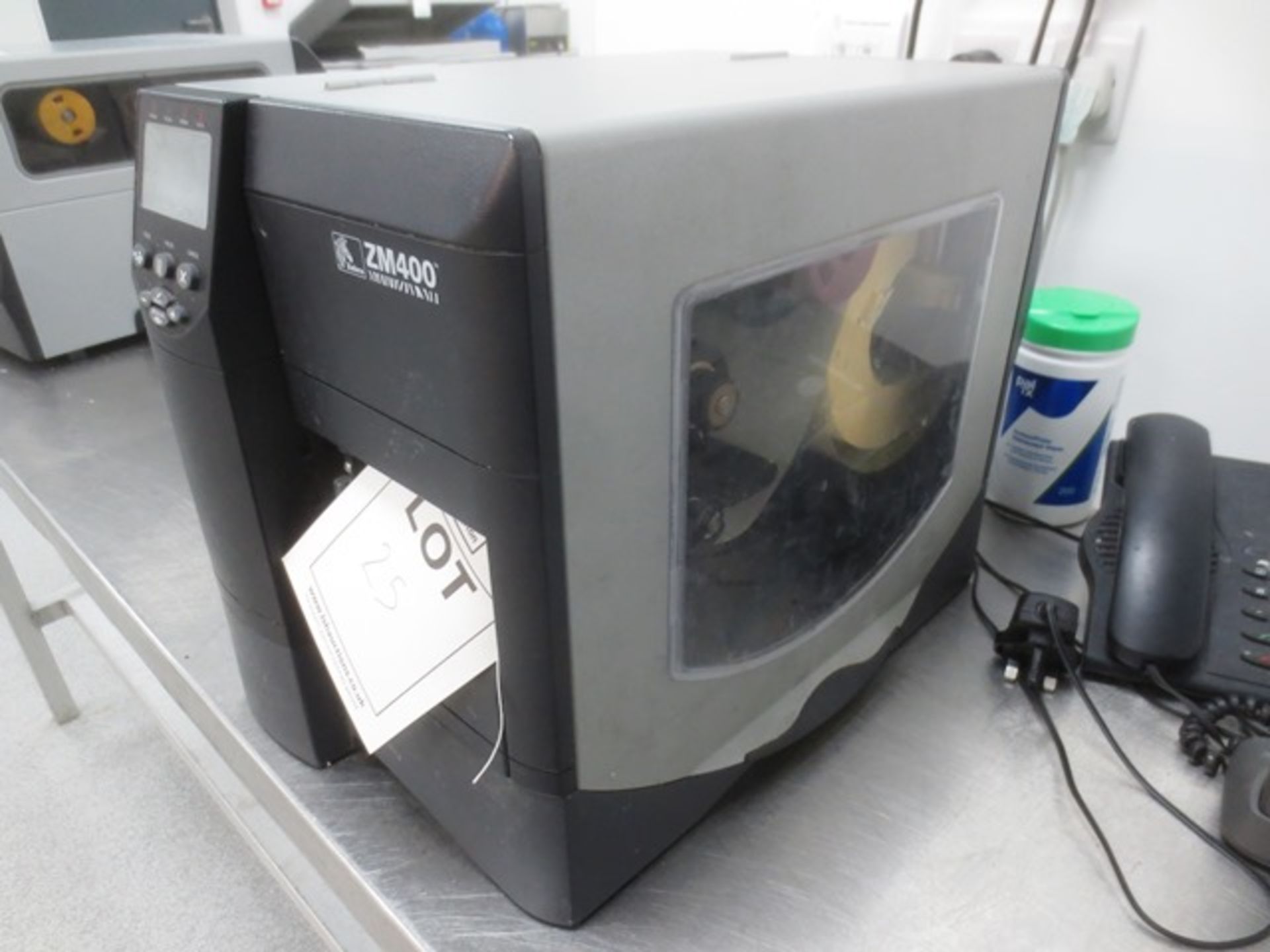 Zebra ZM400 bench top label printer, serial no: 08J122400166