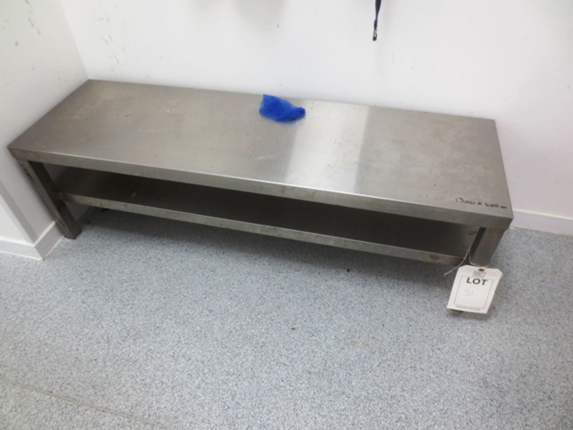 Stainless steel twin shelf table, approx 1300 x 400mm (please note: excludes all contents)