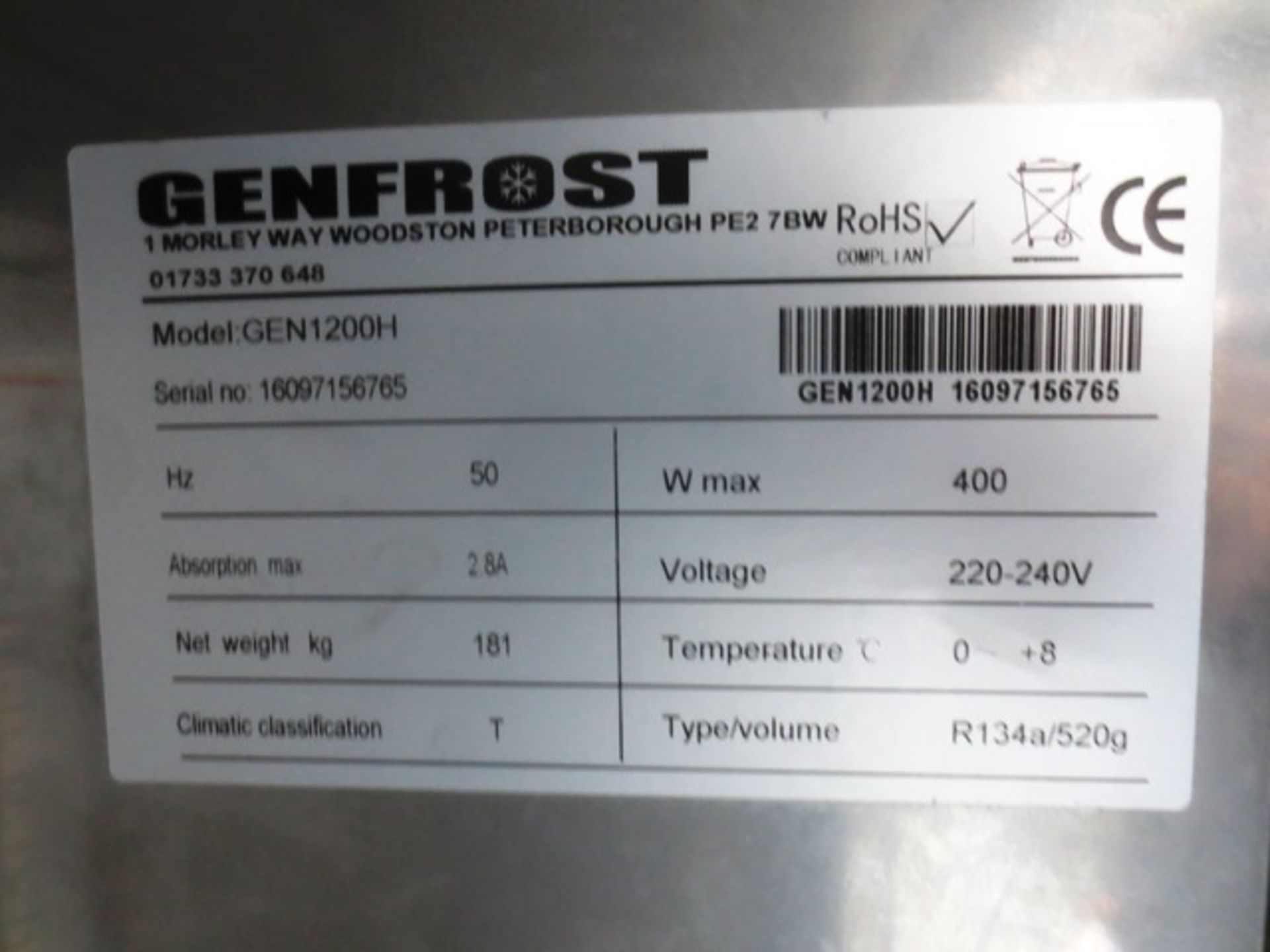 Genfrost GEN1200H, stainless steel twin door refridgerator, serial no: 16097156765 - Bild 3 aus 3