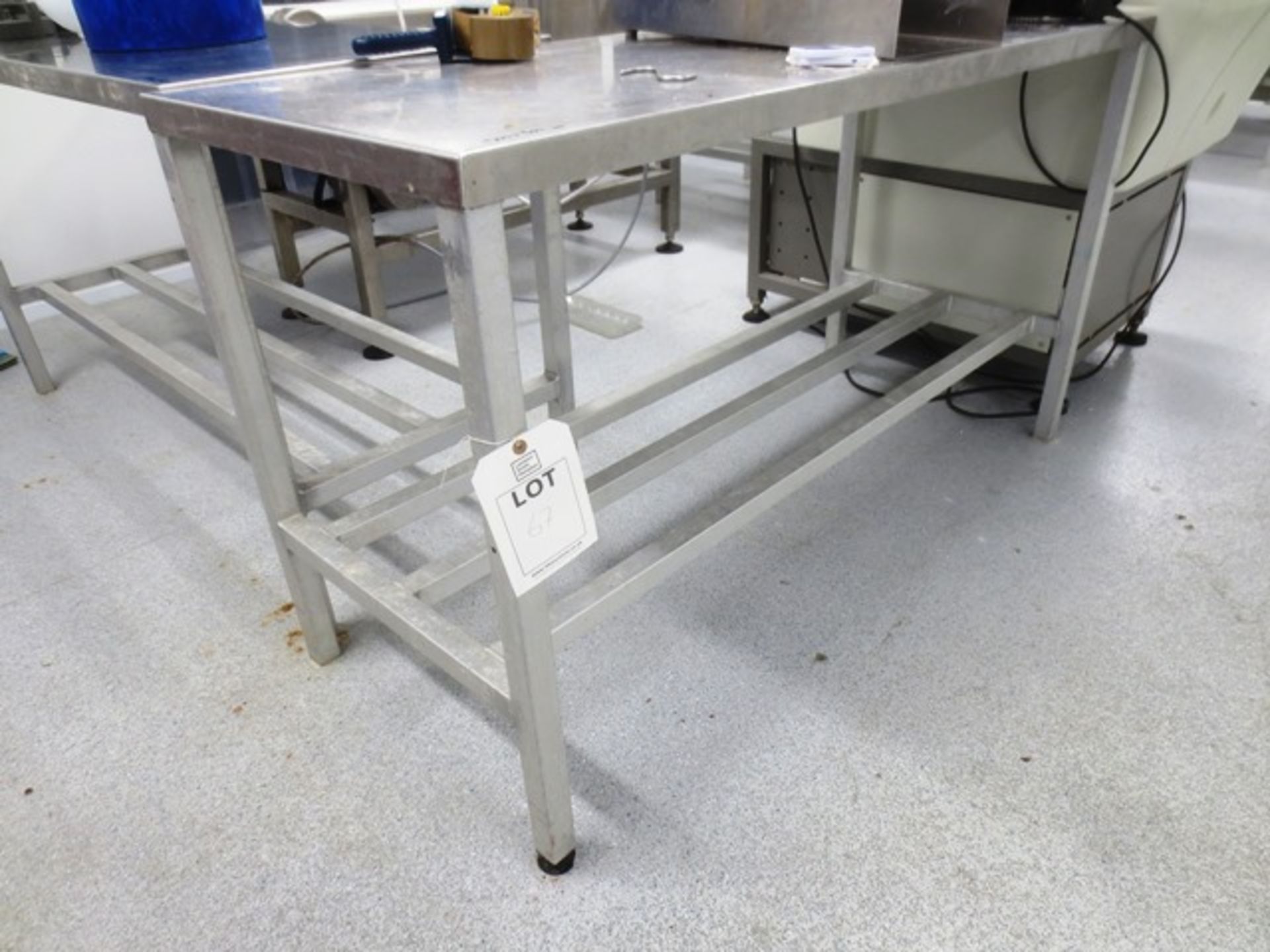 Stainless steel prep table with upstand, approx 1500 x 600mm (please note: excludes all contents)