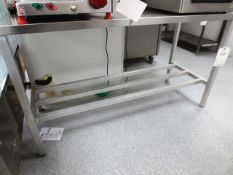 Stainless steel prep table with upstand, approx 60 x 24" (please note: excludes all contents) (