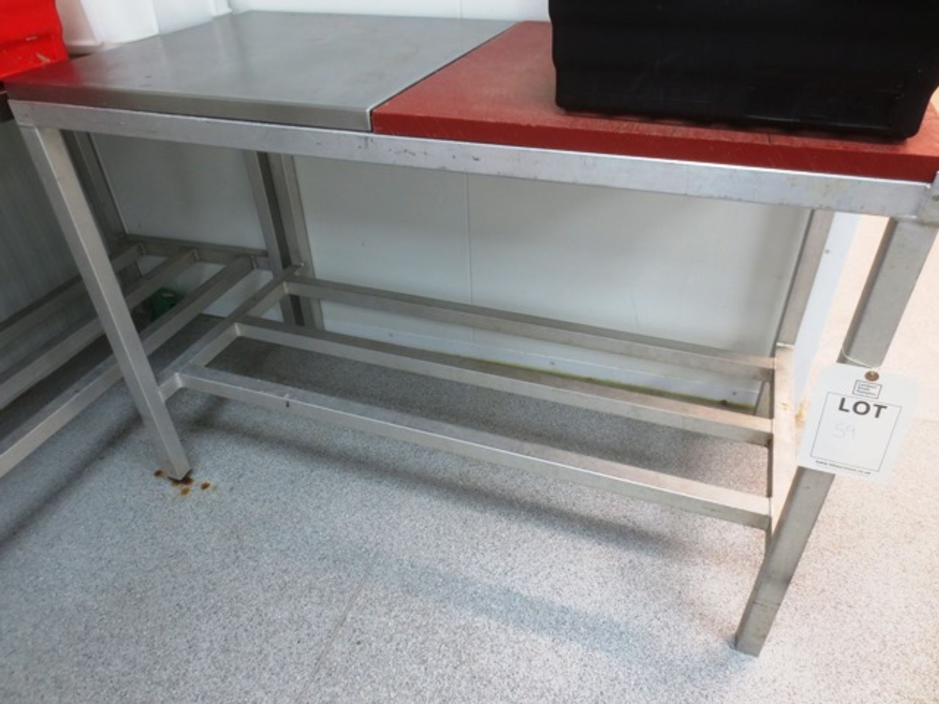 Stainless steel/nylon topped prep table, with upstand, approx 48 x 24" (please note: excludes all