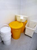 Quantity of plastic bins, tubs, buckets (as lotted)