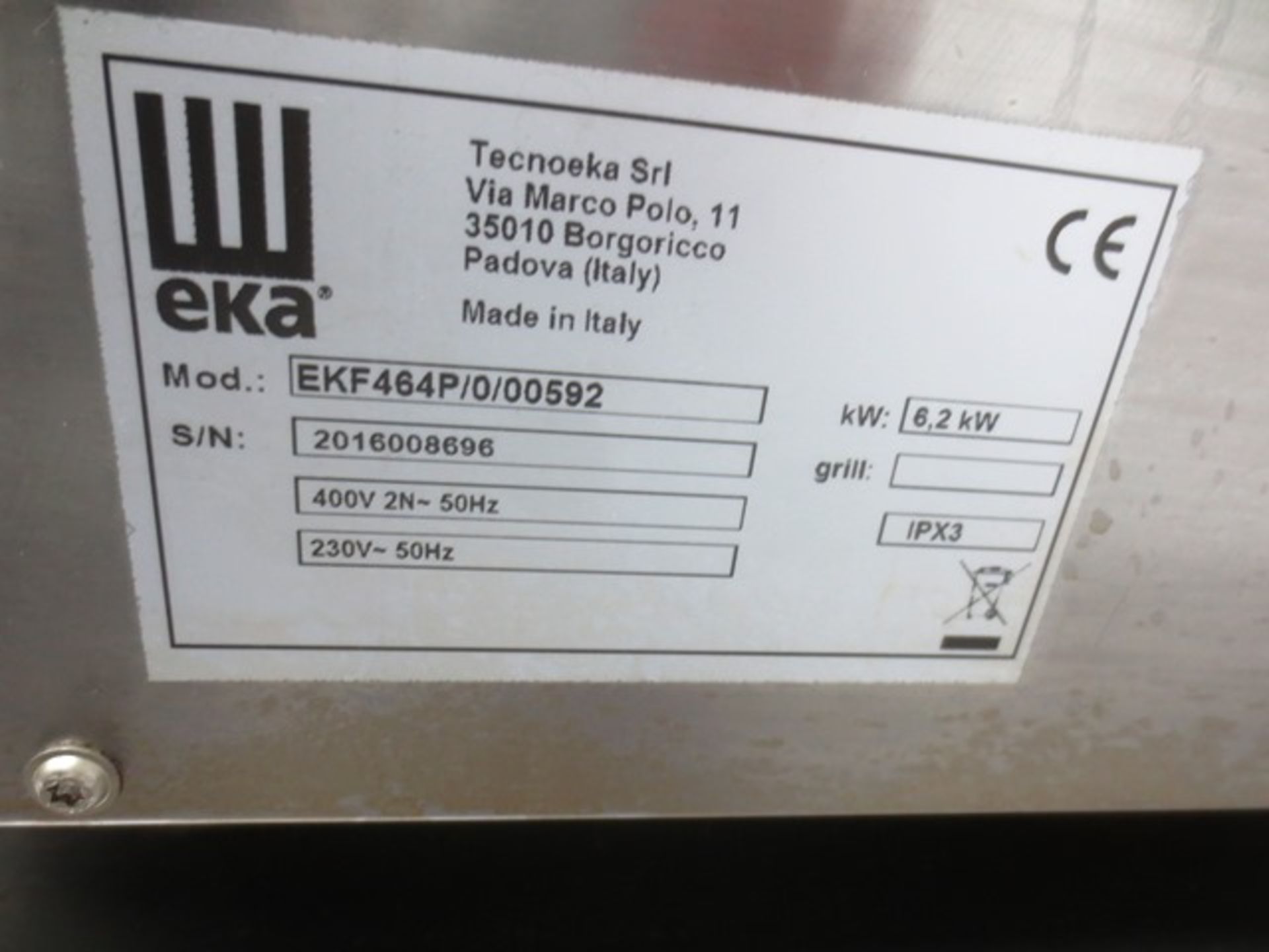 Eka stainless steel, glass fronted commercial oven, 3 phase, model EK F464 P/0/00592, serial no: - Image 2 of 2