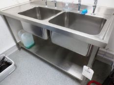 Stainless steel twin basin sink, with under counter shelf, approx 1500 x 650mm
