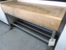 Butchers block with stainless steel upstand, approx 60 x 24" (please note: excludes all contents) (
