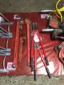 Hand tools comprising: three wrenches and two bolt croppers