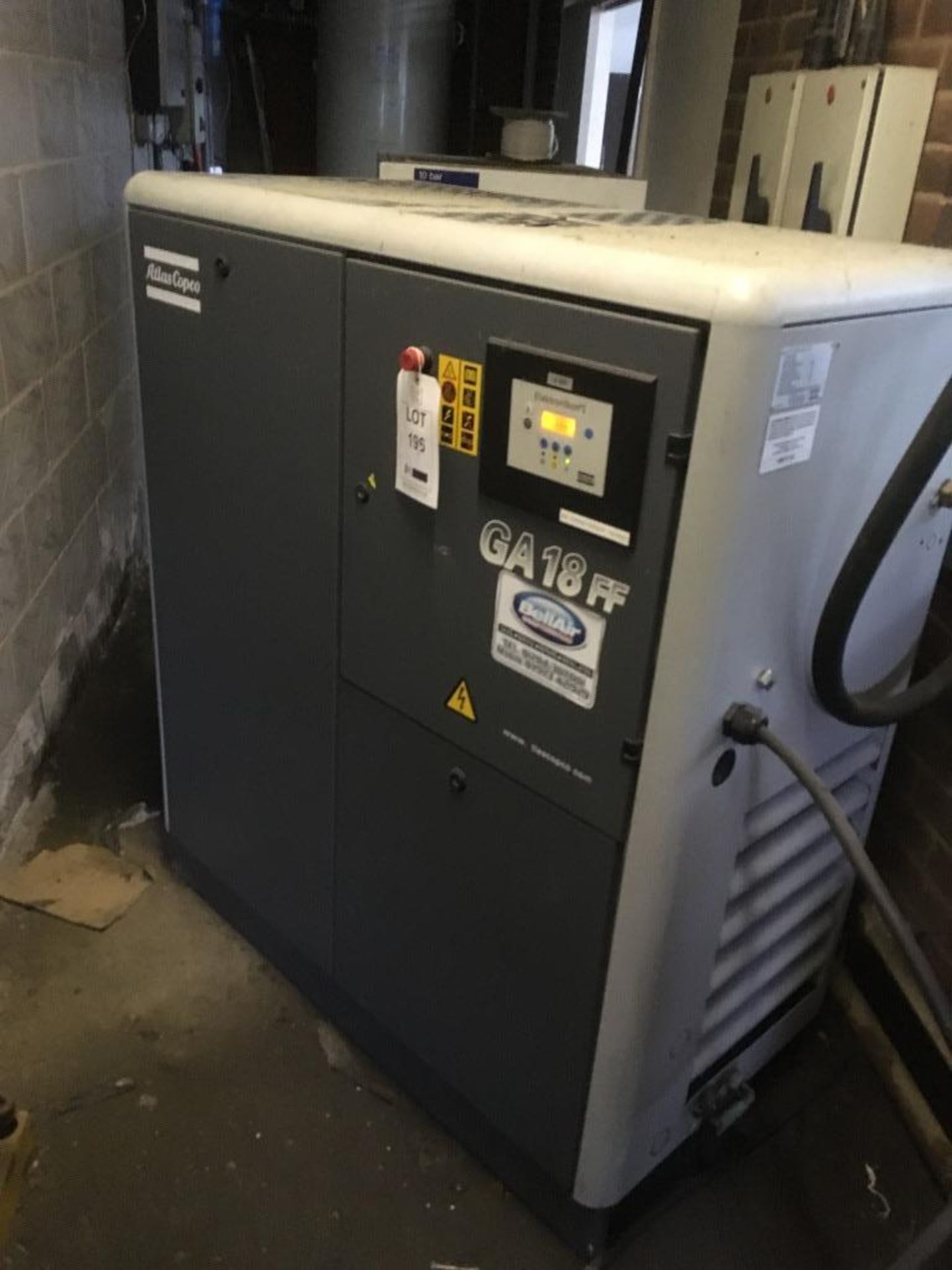 Atlas Copco GA18FF cabinet silenced air compressor, s/n AII 274125, year 2003 ** Lot located at - Image 2 of 4