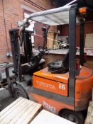 Toyota 15 FBMF16 1,500kg electric counter-balance fork lift truck, s/n 10943, with side shift (In
